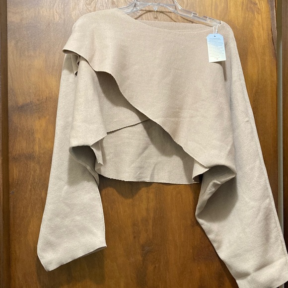 Beige Asymmetrical Cropped Sweater - Picture 1 of 3